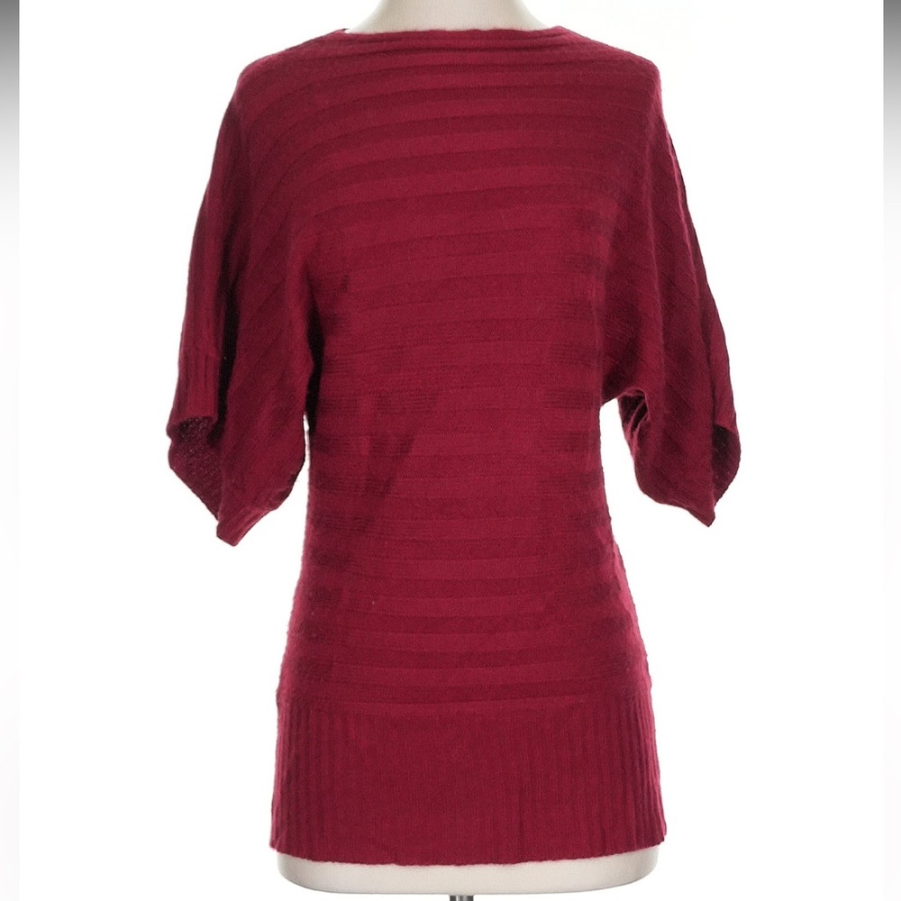 Vintage Deep Red Burgundy Dolman Batwing Knit Sweater Striped Detail Y2K